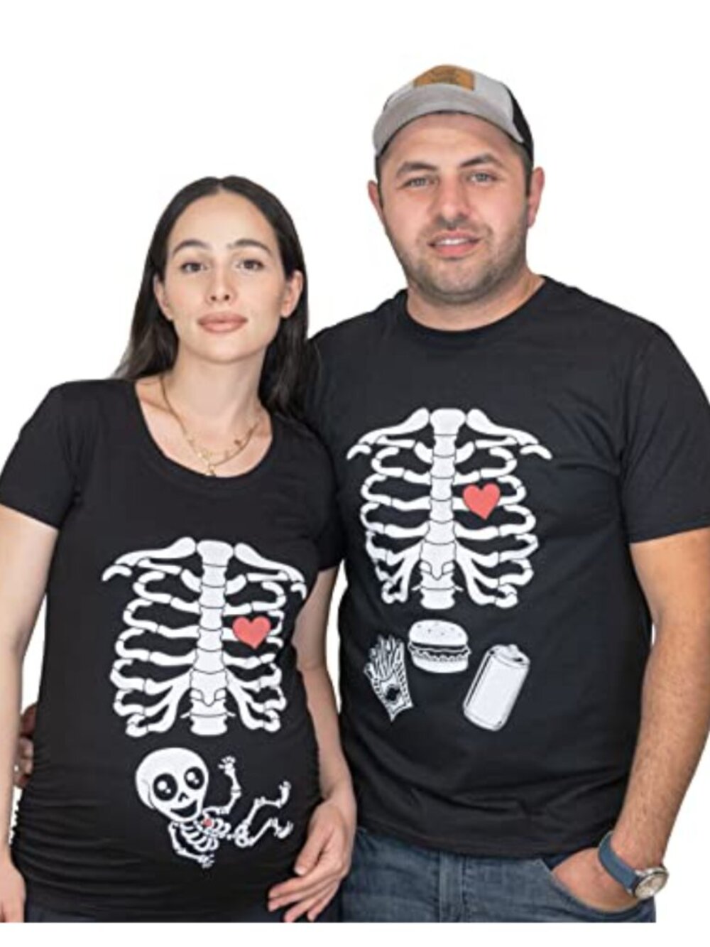 Maternity Halloween Skeleton X-Ray Couple Pregnancy Graphic T-Shirt